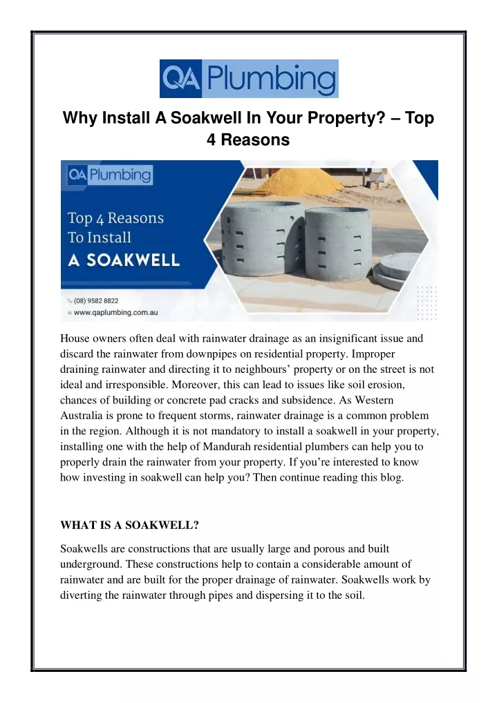 why install a soakwell in your property