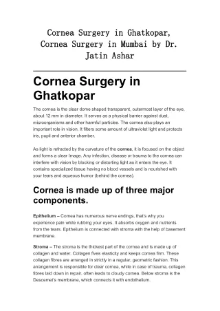Cornea Surgery in Ghatkopar by Dr. Jatin Ashar