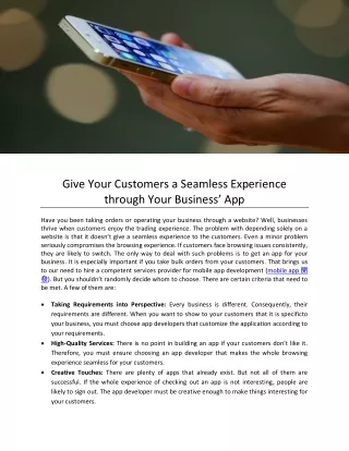 Give Your Customers a Seamless Experience through Your Business’ App