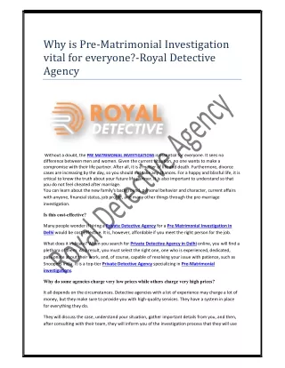 Why is Pre-Matrimonial Investigation vital for everyone?-Royal Detective Agency