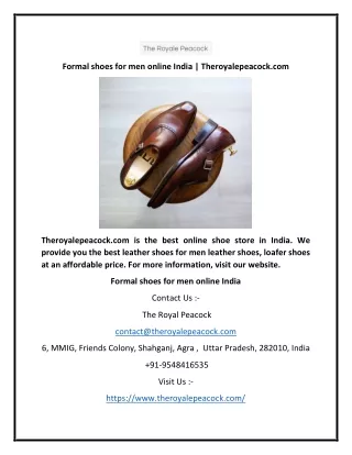 Formal shoes for men online India | Theroyalepeacock.com