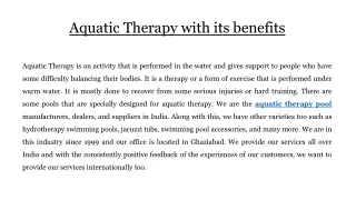 Aquatic Therapy with its benefits