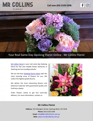 Your Real Same-Day Geelong Florist Online - Mr Collins Florist