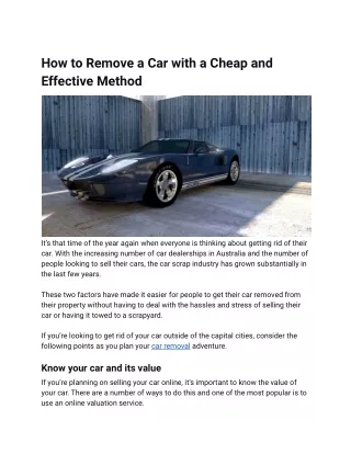 How to Remove a Car with a Cheap and Effective Method