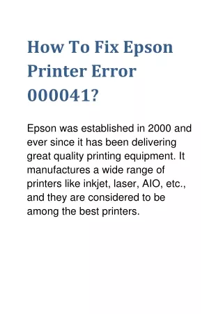 How To Fix Epson Printer Error 000041 | Call Support 817 442 6637