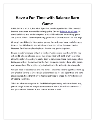 have a fun time with balance barn game