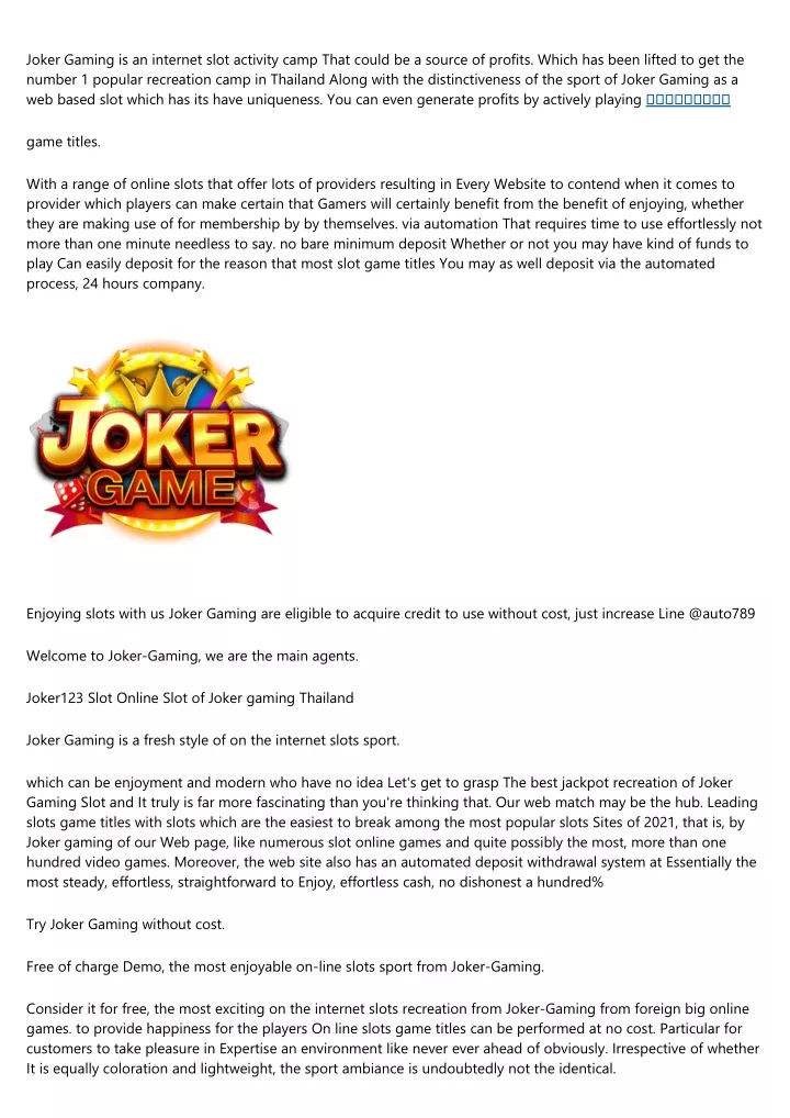 joker gaming is an internet slot activity camp