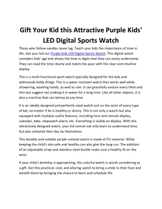 Purple Kids LED Digital Sports Watch