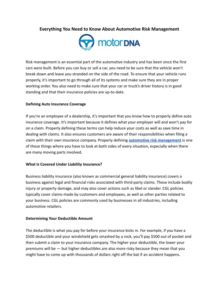 everything you need to know about automotive risk