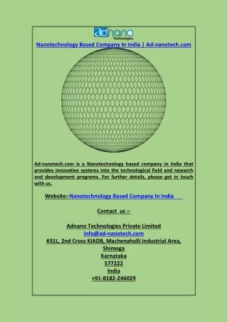 nanotechnology based company in india ad nanotech