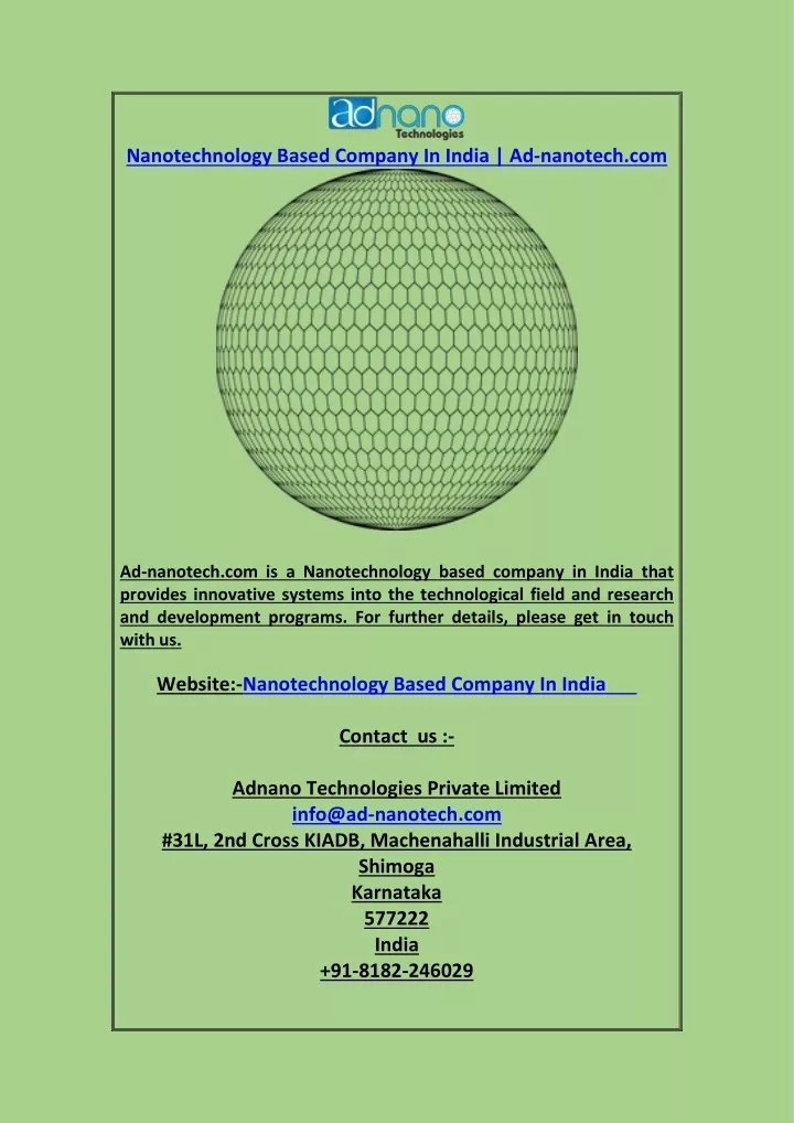nanotechnology based company in india ad nanotech