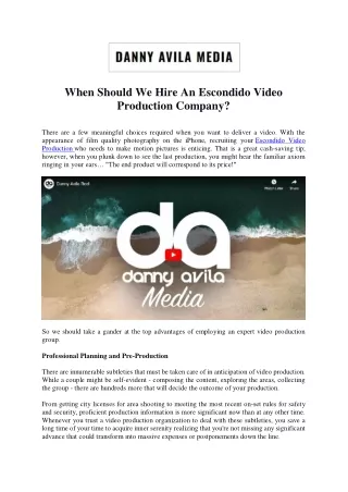 When Should We Hire An Escondido Video Production Company
