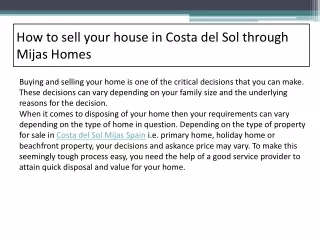 How to sell your house in Costa del Sol through Mijas Homes