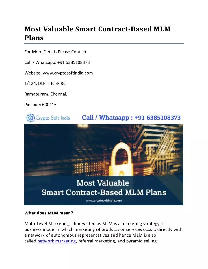 most valuable smart contract based mlm plans