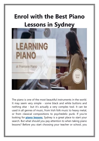 Enrol with the Best Piano Lessons in Sydney
