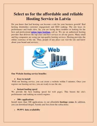 Select us for the affordable and reliable Hosting Service in Latvia