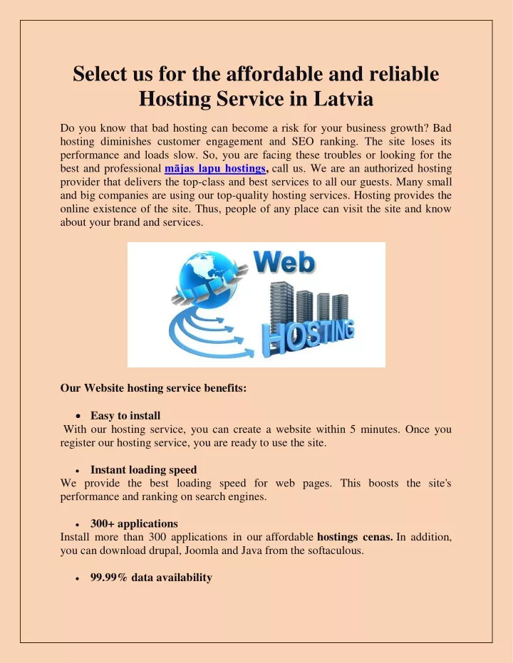 select us for the affordable and reliable hosting