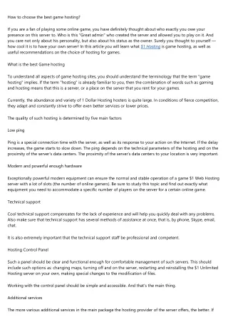 How to choose the best game hosting?