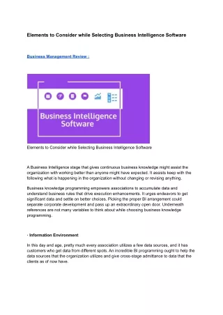 Elements to Consider while Selecting Business Intelligence Software