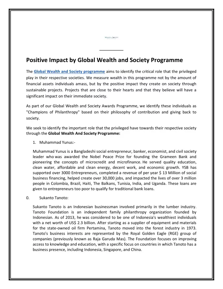 positive impact by global wealth and society