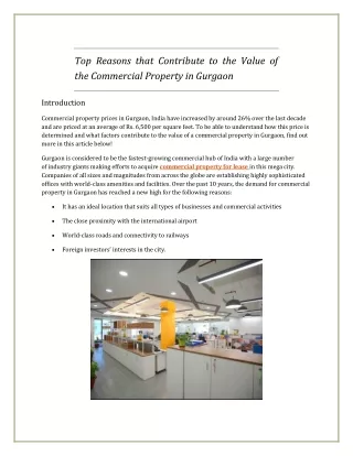 Top Reasons that Contribute to the Value of the Commercial Property in Gurgaon