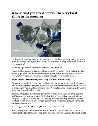 why should you select water the very first thing