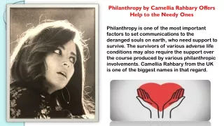 Philanthropy by Camellia Rahbary Offers Help to the Needy Ones
