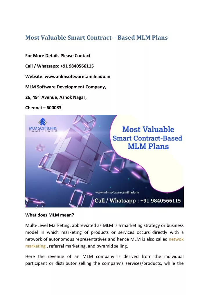 most valuable smart contract based mlm plans