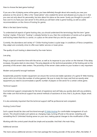 How to choose the best game hosting?