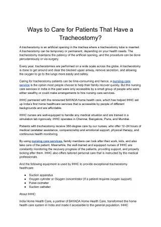 ways to care for patients that have a tracheostomy