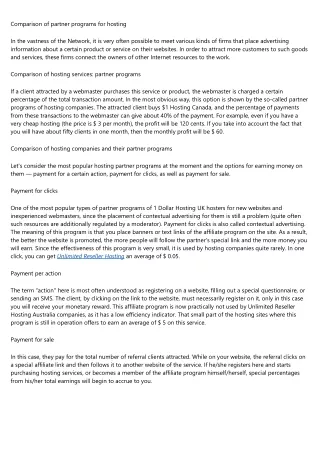 comparison of partner programs for hosting