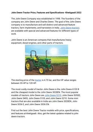 john deere tractor price features