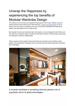 Unwrap the Happiness by  experiencing the top benefits of Modular Wardrobe Design