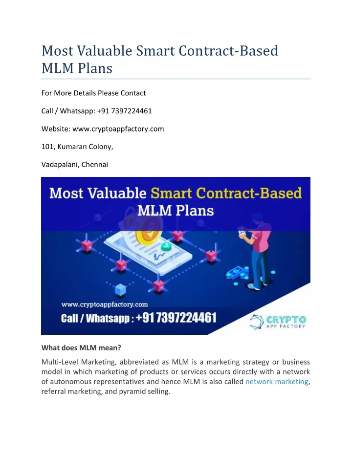 most valuable smart contract based mlm plans
