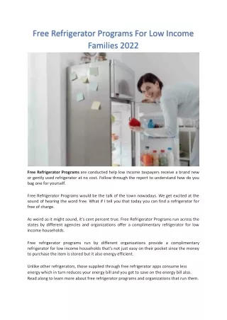 Free Refrigerator Programs For Low Income Families 2022