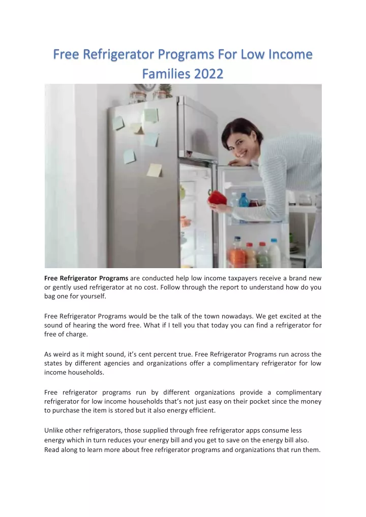 free refrigerator programs for low income
