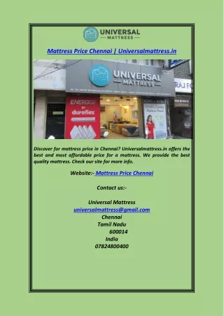 Mattress Price Chenna Universalmattress.in