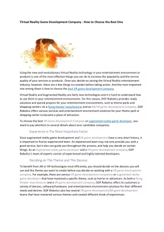 v irtual reality game development company