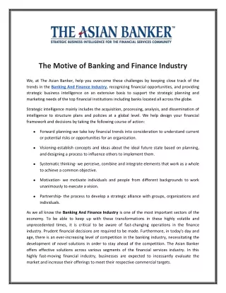 Banking And Finance Industry