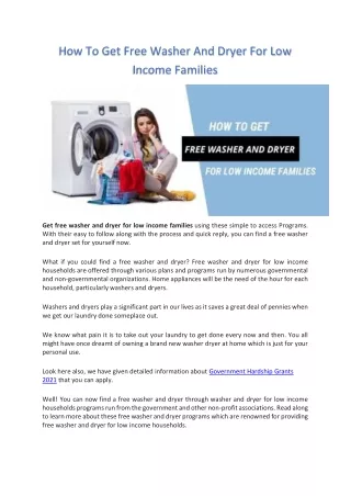 How To Get Free Washer And Dryer For Low Income Families