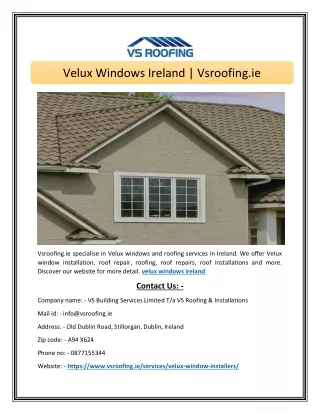 velux windows ireland vsroofing ie