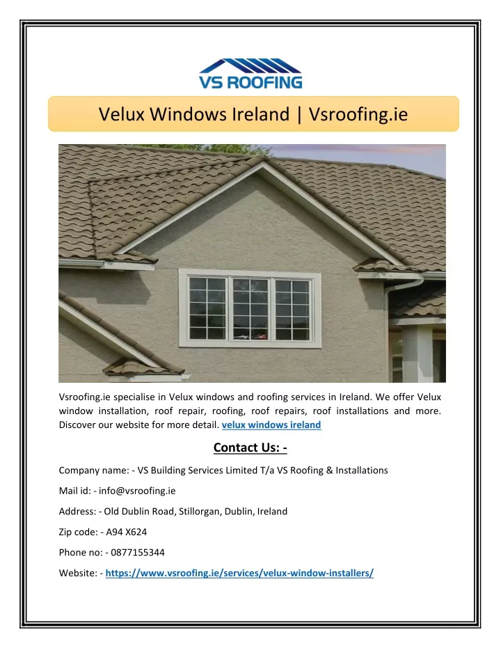 velux windows ireland vsroofing ie