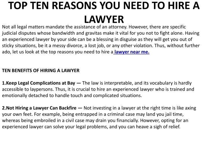 top ten reasons you need to hire a lawyer