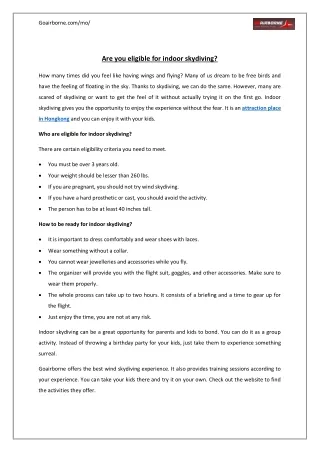 Are you eligible for indoor skydiving?