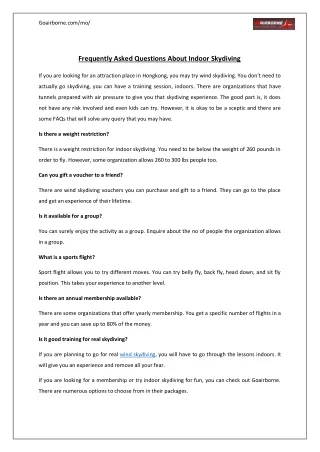 Frequently Asked Questions About Indoor Skydiving