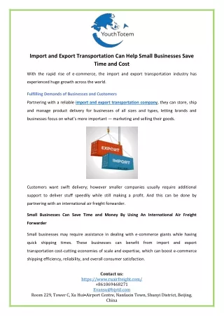 Import and Export Transportation Can Help Small Businesses Save Time and Cost