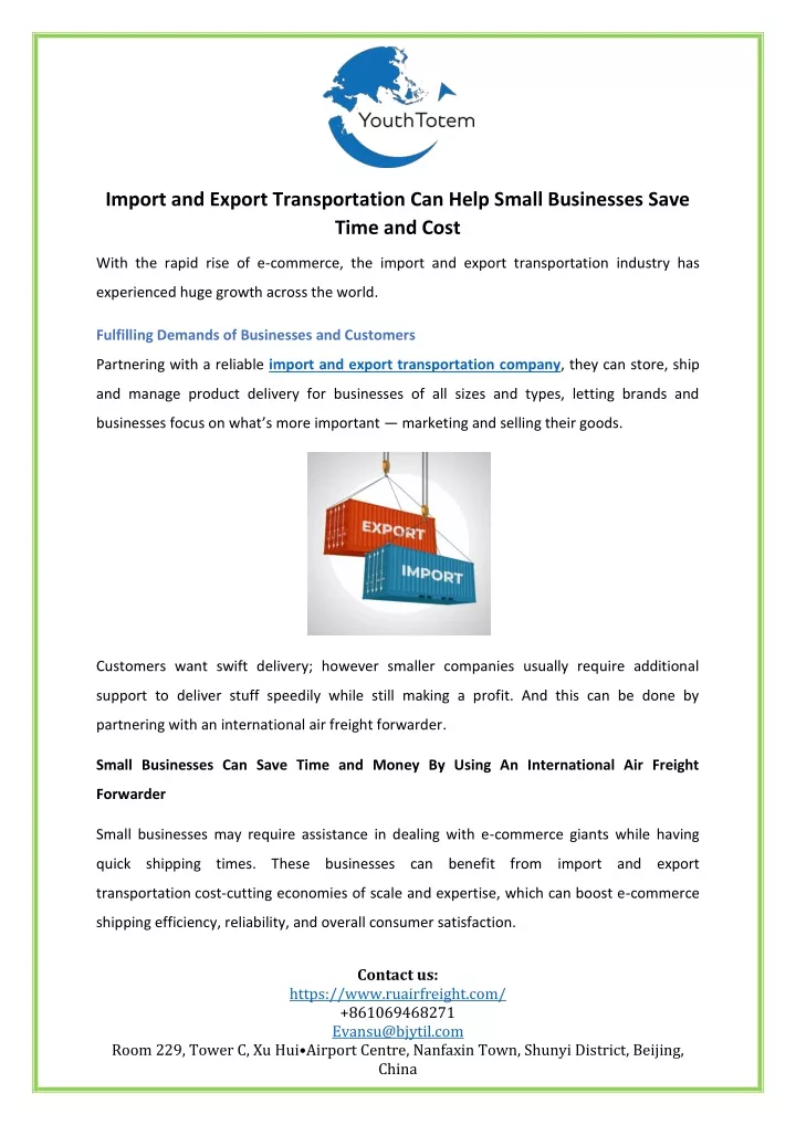 import and export transportation can help small