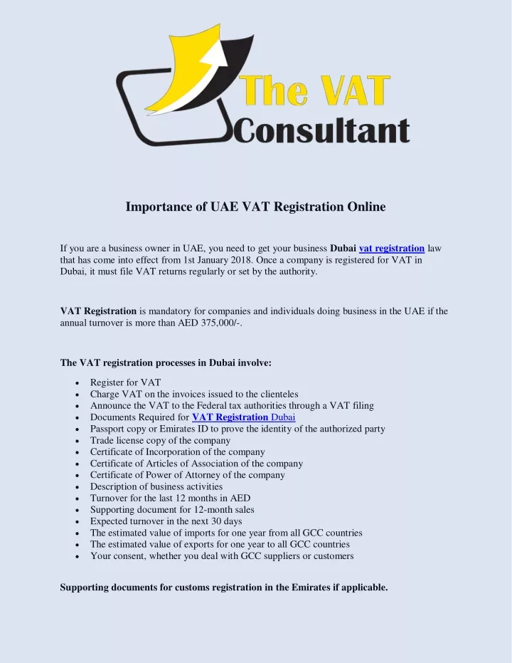 importance of uae vat registration online