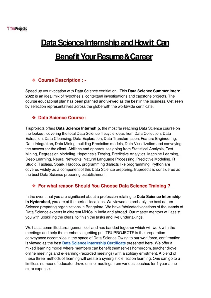 data science internship and how it can bene t your resume career