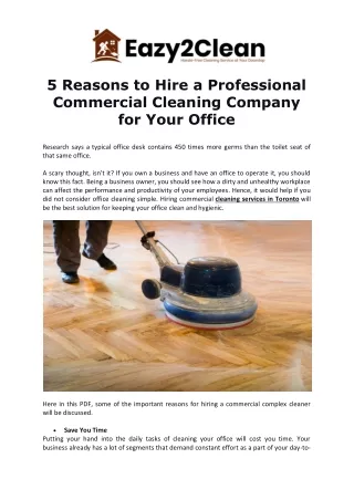 5 Reasons to Hire a Professional Commercial Cleaning Company for Your Office